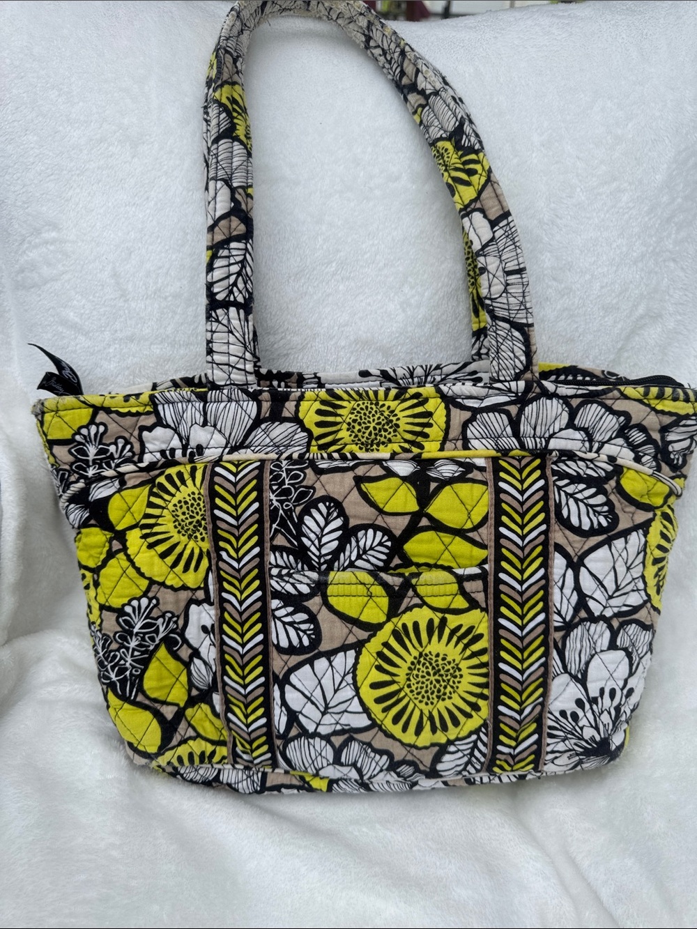 Vera Bradley Quilted Floral Tote in Yellow, Black and White